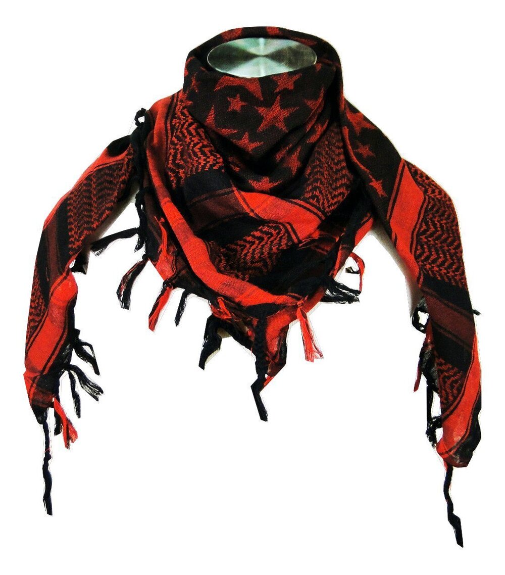 6565 Premium Star Pattern Shemagh Head Neck Scarf - Red/Black